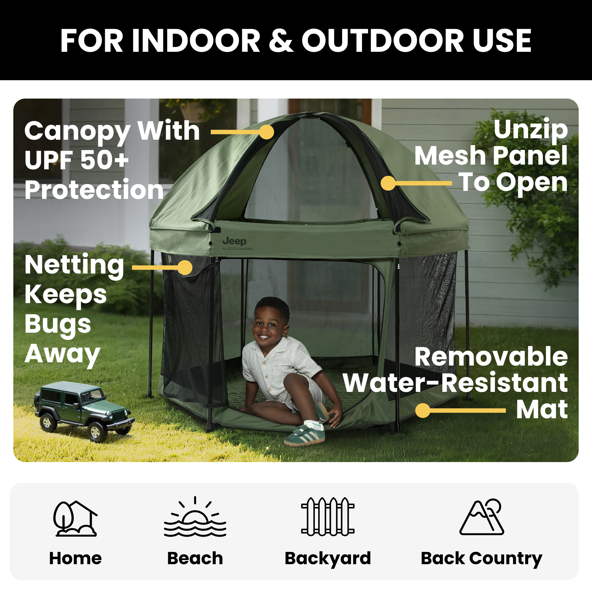 Hexagon Pop Up Play Yard with Removable Canopy | Delta Children